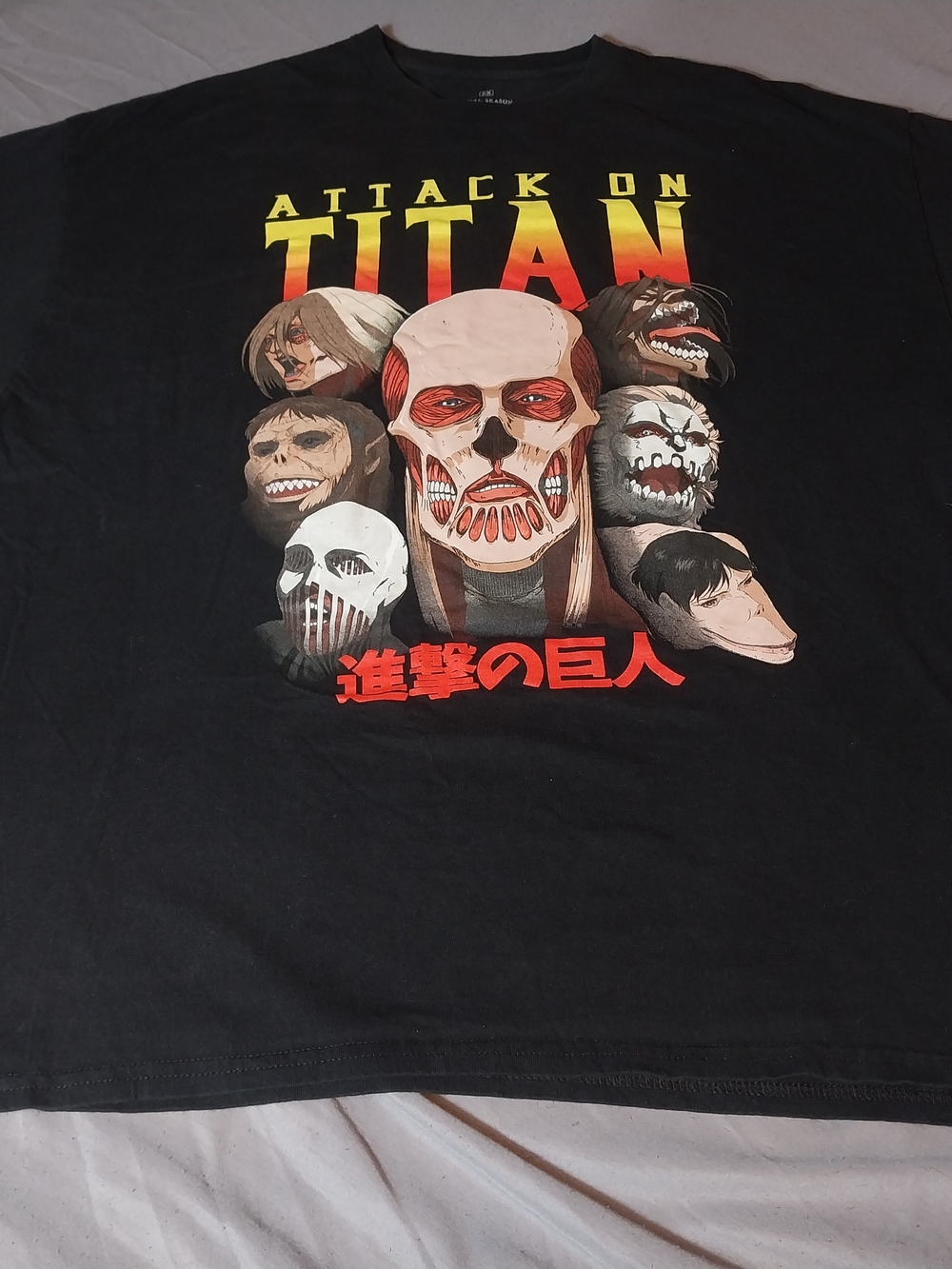 Ripple Junction Black Tee with Red and Yellow Attack On Titan Graphic #444